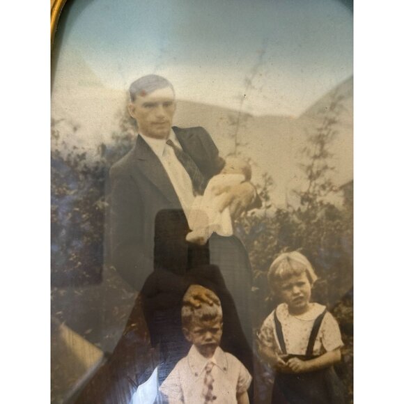 Antique Picture Frame Wood Ornate Gesso Convex Bubble Glass Picture Octagon Fami - Picture 4 of 12